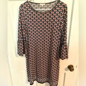 Max Studio Red and Black 3/4 Sleeve Midi Dress